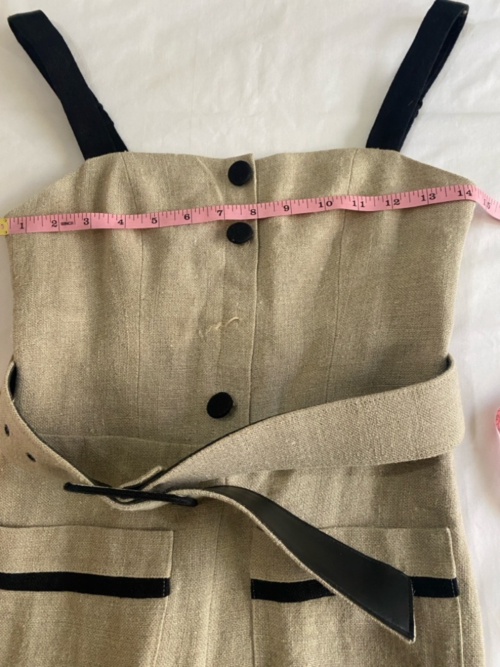 STAUD Lampone Beige 100% Linen Wide-Leg Cropped Jumpsuit with Black Trim 0 - Picture 12 of 15